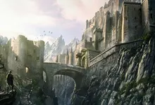 castles trees cityscapes rocks bridges buildings digital art warriors swords raphael lacoste the swo Art HD Wallpaper